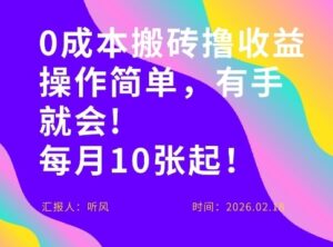 0成本搬砖，操作简单有手就行，一万播放40-50，一月收益10张＋-宝藏屋创业网