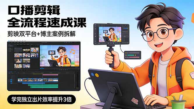 口播剪辑全流程速成课，剪映双平台+博主案例拆解，学完独立出片效率提升3倍-宝藏屋创业网