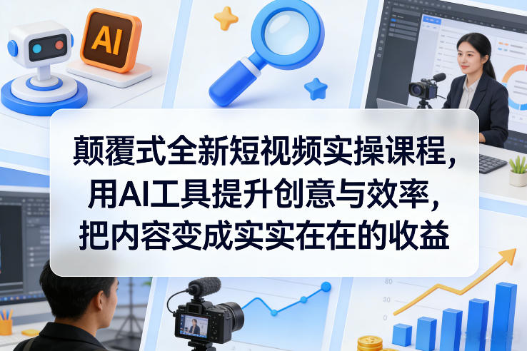 颠覆式全新短视频实操课程，用AI工具提升创意与效率，把内容变成实实在在的收益-宝藏屋创业网