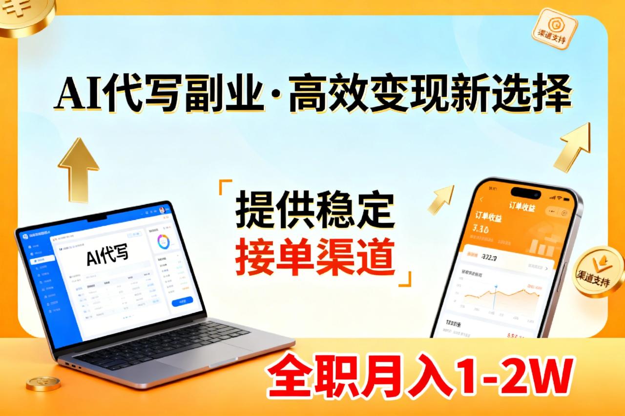 AI代写副业,高效变现,提供渠道,永不失业副业兼职 全职月入1-2W【SOP手册】-宝藏屋创业网