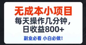 无成本小项目,每天操作几分钟,日收益800+ 副业必看 小白必做！-宝藏屋创业网