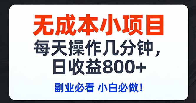 无成本小项目,每天操作几分钟,日收益800+ 副业必看 小白必做！-宝藏屋创业网