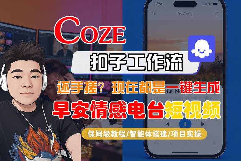 【Coze工作流搭建实操教程】【coze】早安情感电台日签视频还在手动做？用扣子工作流自动生成，省时90%-宝藏屋创业网
