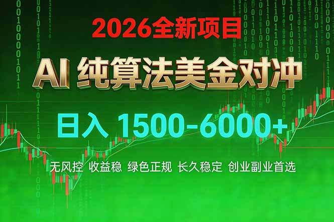 2026 全新美金对冲项目，不套平台赠金，不封号，纯算法对冲，日入 1500-6000+-宝藏屋创业网