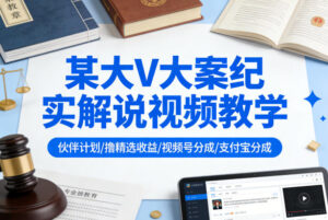 某大V大案纪实解说视频教学，可做伙伴计划、撸精选收益，视频号和支付宝分成计划均可-宝藏屋创业网