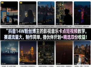 抖音14W粉丝博主的影视音乐卡点短视频教学，赛道流量大，制作简单，撸伙伴计划+精选双份收益！-宝藏屋创业网