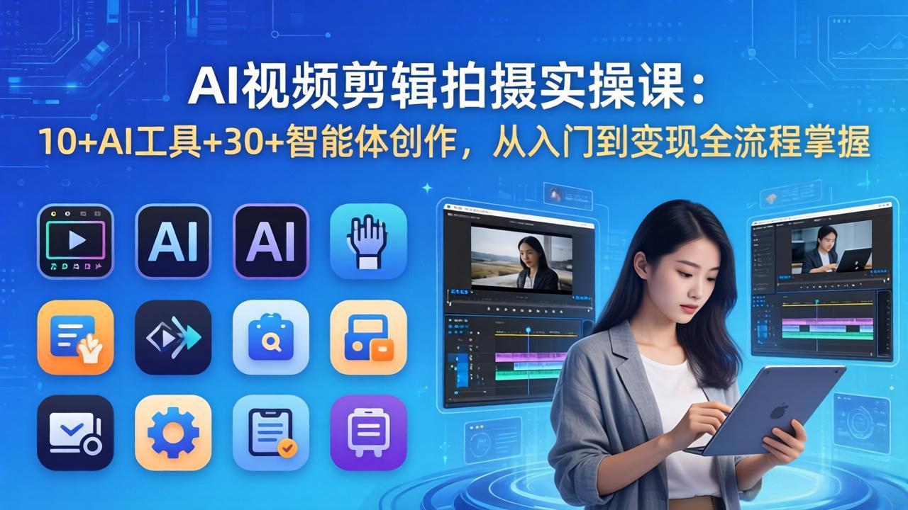 AI 视频剪辑拍摄实操课：10+AI工具+30+智能体创作，从入门到变现全流程掌握-宝藏屋创业网