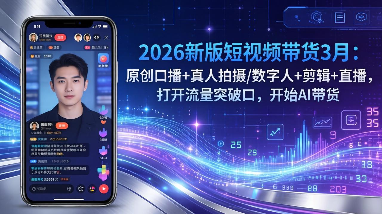 2026新版短视频带货3月：原创口播+真人拍摄/数字人+剪辑+直播，打开流量突破口，开始AI带货-宝藏屋创业网
