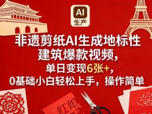 非遗剪纸AI生成地标性建筑爆款视频，单日变现6张+，0基础小白轻松上手，操作简单-宝藏屋创业网