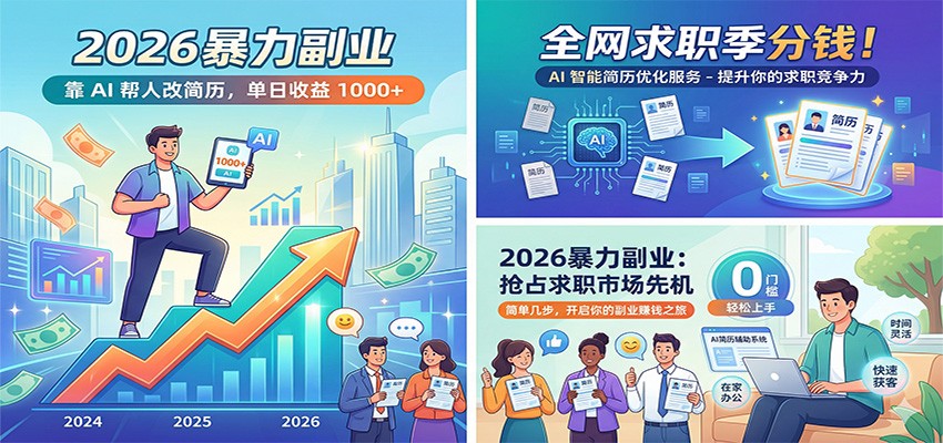 2026暴力副业：靠AI帮人改简历，单日收益1000+，全网求职季分钱-宝藏屋创业网