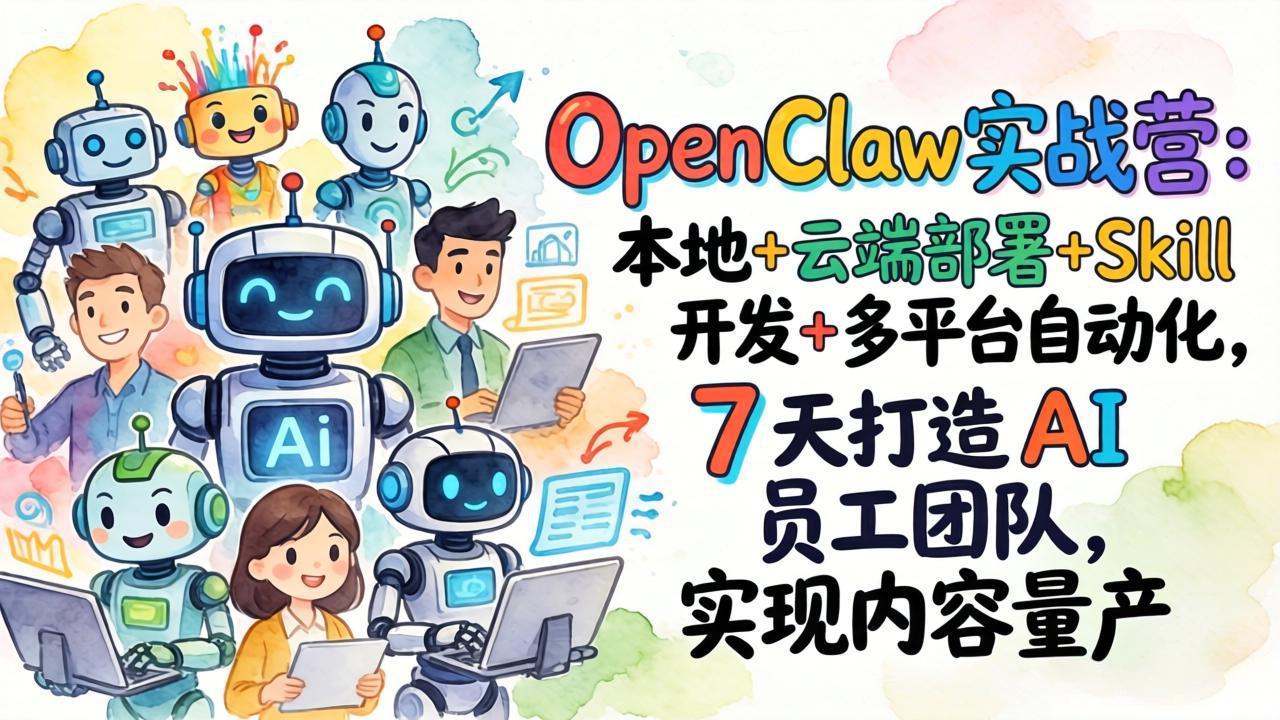 OpenClaw实战营：本地+云端部署+Skill开发+多平台自动化，7 天打造 AI 员工团队，实现内容量产-宝藏屋创业网