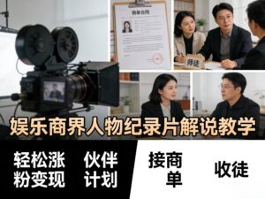 娱乐商界人物纪录片解说教学,轻松涨粉变现,伙伴计划,接商单,收徒等-宝藏屋创业网