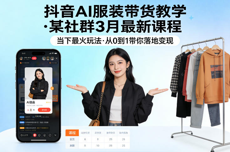 抖音AI服装带货教学，某社群3月最新课程，当下最火玩法，从0到1带你落地变现-宝藏屋创业网