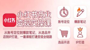 小红书商业变现实操课：从账号定位到爆款笔记，从选品开店到IP打造，一套课程打通变现全链路-宝藏屋创业网