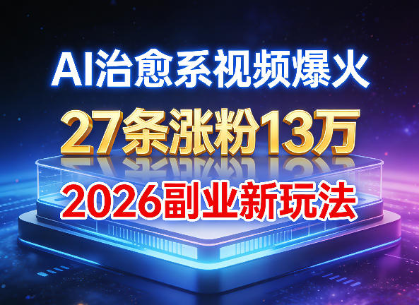 AI治愈系视频爆火，27条涨粉13W，2026新手副业新玩法-宝藏屋创业网