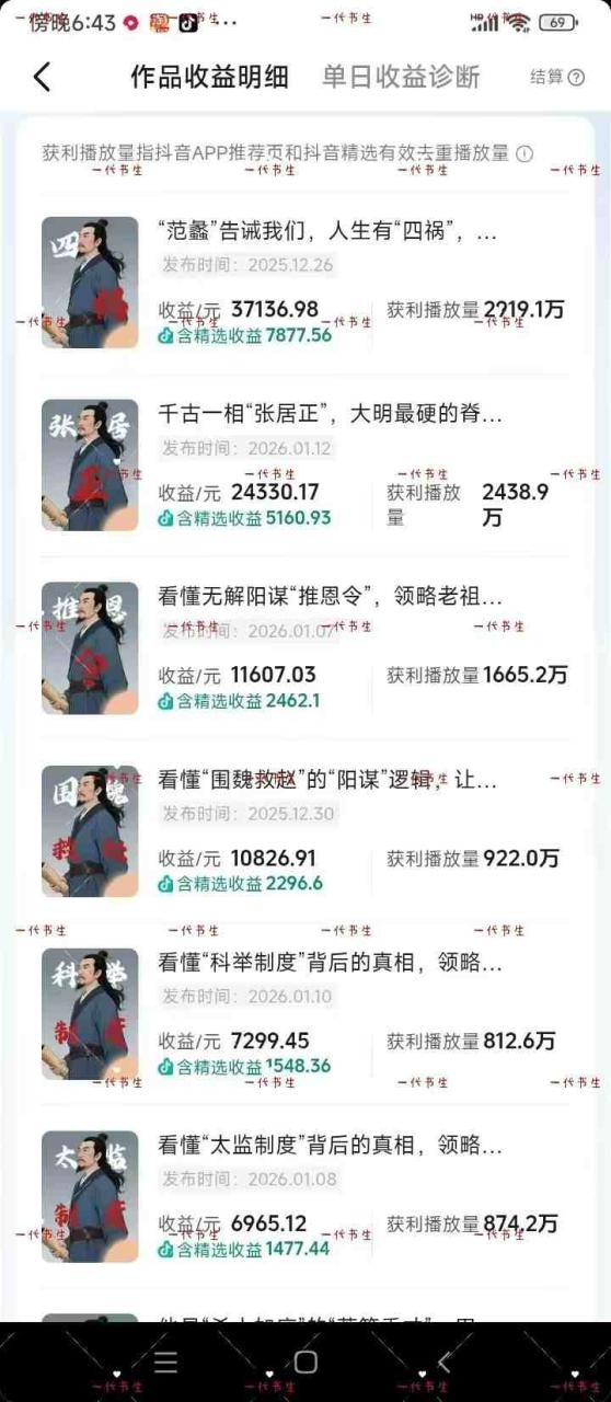 抖音300w粉丝博主的政史类科普视频教学，有大流量扶持，拿伙伴伙伴+精选独家双份收益