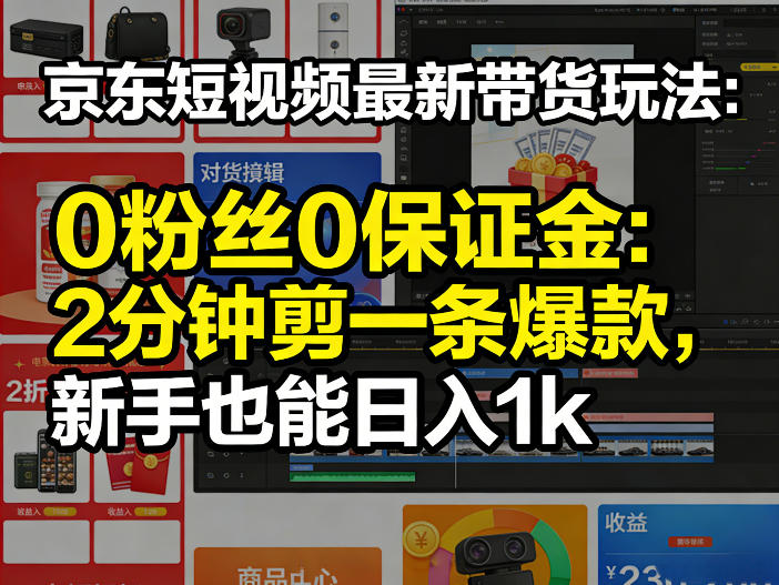 京东短视频最新带货玩法，0粉丝0保证金，2分钟剪一条爆款，新手也能日入1k+【揭秘】-宝藏屋创业网