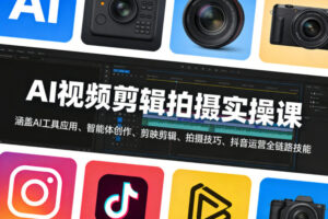 AI视频剪辑拍摄实操课,涵盖AI工具应用、智能体创作、剪映剪辑、拍摄技巧、抖音运营等全链路技能-宝藏屋创业网