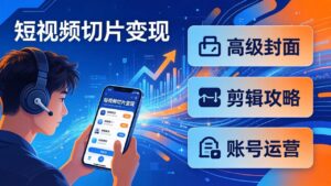 短视频切片变现速成班2.0：高级封面+剪辑攻略+账号运营，0基础小白快速入局副业-宝藏屋创业网