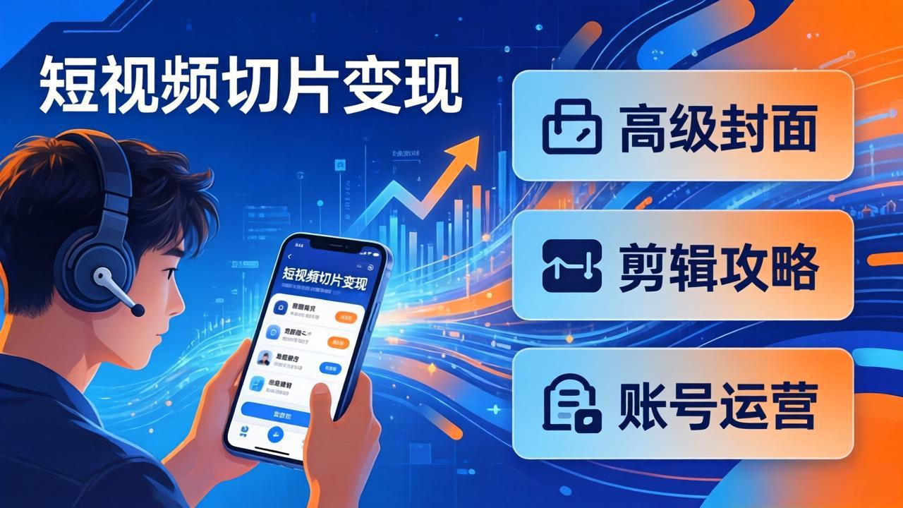 短视频切片变现速成班2.0：高级封面+剪辑攻略+账号运营，0基础小白快速入局副业-宝藏屋创业网