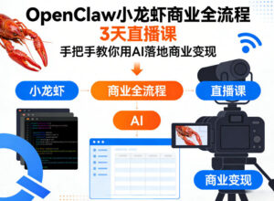 OpenClaw小龙虾商业全流程3天直播课，手把手教你用AI落地商业变现-宝藏屋创业网