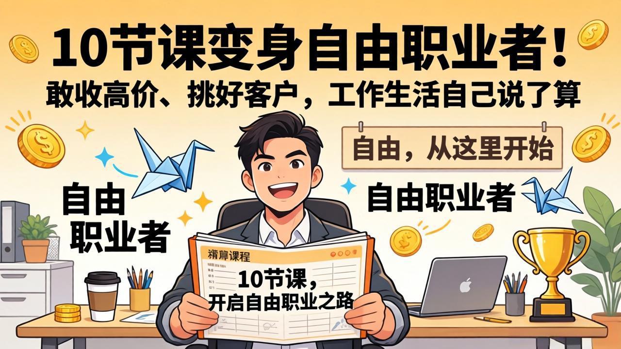 10 节课变身自由职业者！敢收高价、挑好客户，工作生活自己说了算-宝藏屋创业网