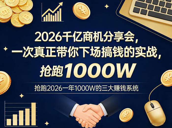 2026千亿商机分享会，一次真正带你下场搞钱的实战，抢跑2026一年1000W的三大賺钱系统-宝藏屋创业网