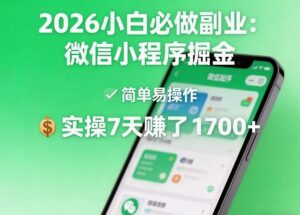 2026小白必做副业：微信小程序掘金，简单易操作，实操7天賺了1700+【揭秘】-宝藏屋创业网