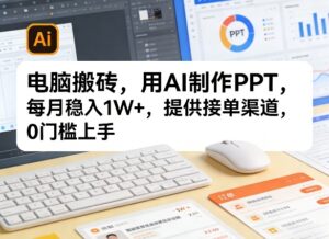 电脑搬砖，用AI制作PPT，每月稳入1W+，提供接单渠道，0门槛上手！-宝藏屋创业网