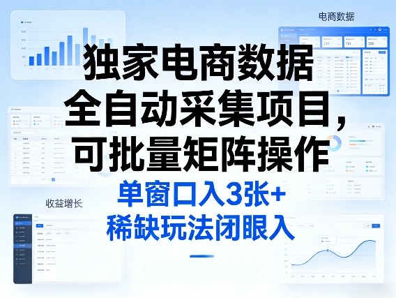独家电商数据全自动采集项目，可批量矩阵操作，单窗口日入3张+，稀缺玩法闭眼入【揭秘】-宝藏屋创业网