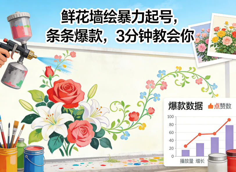 鲜花墙绘暴力起号，条条爆款，3分钟教会你-宝藏屋创业网