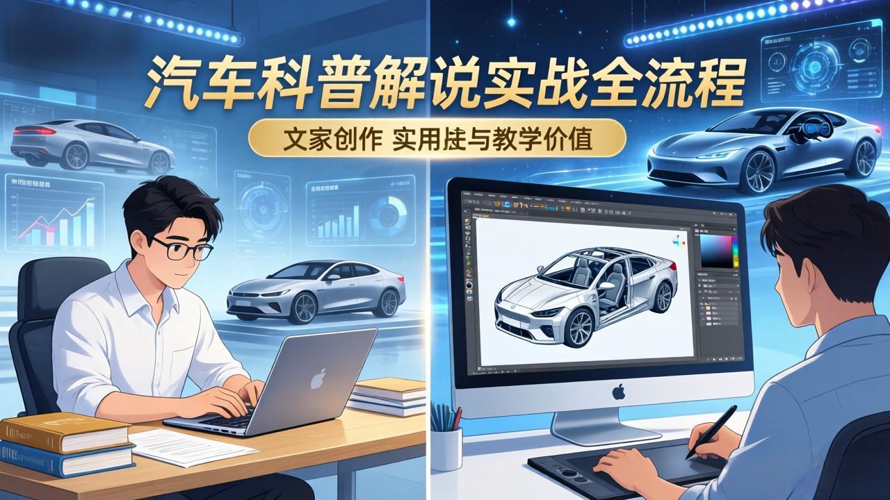 抖音汽车科普解说实战：文案+动画+画面处理+去水印全流程，打造专业汽车科普视频-宝藏屋创业网