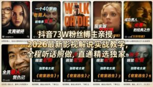 抖音73W粉丝博主亲授，2026最新影视解说实战教学，全程听话照做，直通精选独家-宝藏屋创业网