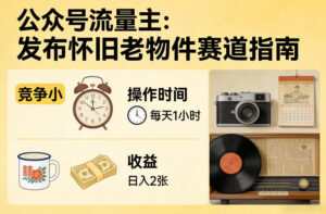 公众号流量主之发布怀旧老物件赛道，竞争小，每天操作1小时，日入2张-宝藏屋创业网