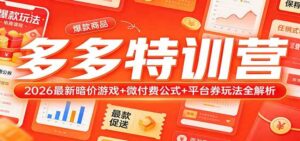 多多特训营（更新3月）：2026最新暗价游戏+微付费公式+平台券玩法全解析-宝藏屋创业网