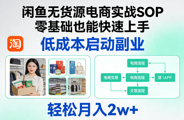 闲鱼无货源电商实战SOP，零基础也能快速上手，低成本启动副业，轻松月入2w+-宝藏屋创业网