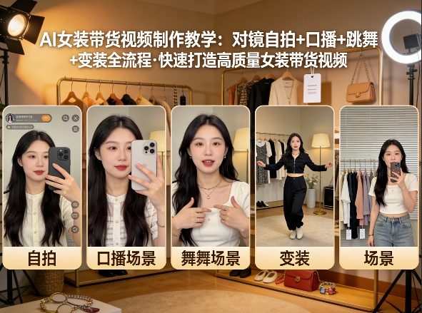 AI女装带货视频制作教学，对镜自拍、口播、跳舞、变装全流程，快速打造高质量女装带货视频-宝藏屋创业网