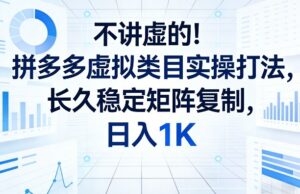 不讲虚的!拼多多虚拟类目实操打法,长久稳定矩阵复制,日入1K【揭秘】-宝藏屋创业网