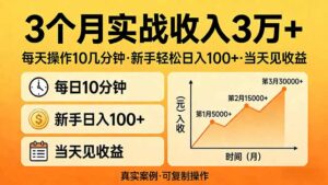 3个月实战收入3万+，每天操作10几分钟，新手轻松日入100+，当天见收益-宝藏屋创业网