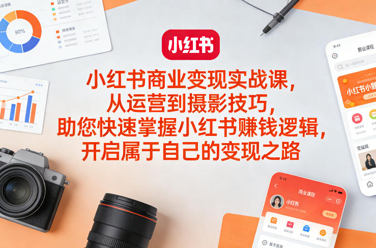 小红书商业变现实战课，从运营到摄影技巧，助您快速掌握小红书賺钱逻辑，开启属于自己的变现之路-宝藏屋创业网