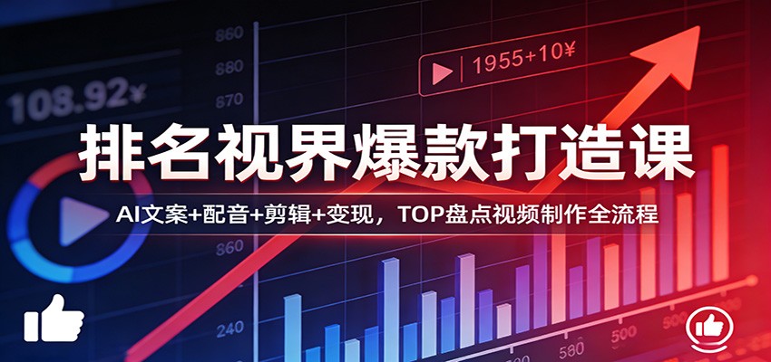 排名视界爆款打造课：AI文案+配音+剪辑+变现，TOP盘点视频制作全流程-宝藏屋创业网