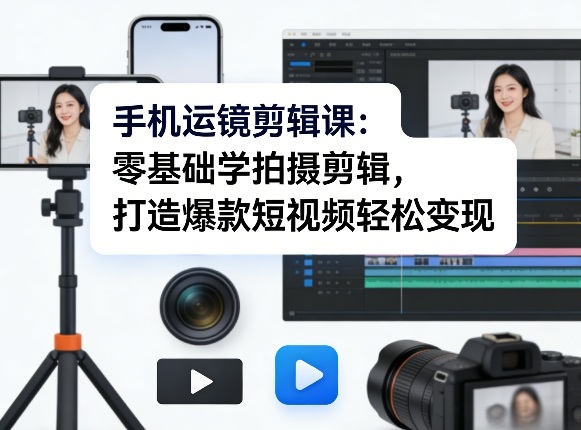 手机运镜剪辑课：零基础学拍摄剪辑，打造爆款短视频轻松变现-宝藏屋创业网