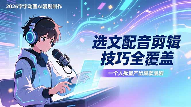 2026字字动画AI漫剧制作-1期，选文配音剪辑技巧全覆盖，一个人就能批量产出爆款漫剧-宝藏屋创业网