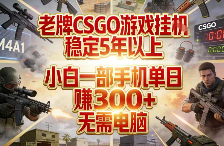 老牌CSGO游戏挂G，稳定5年以上，小白一部手机单日賺3张+，无需电脑【揭秘】-宝藏屋创业网