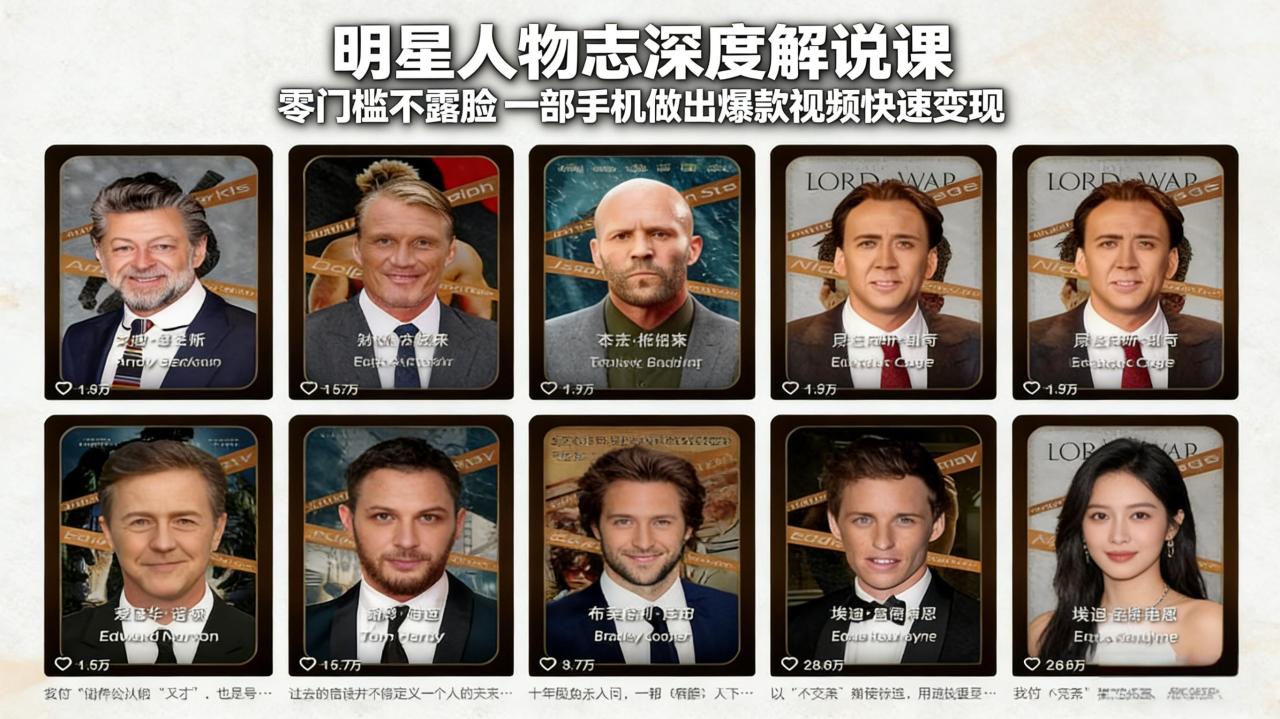 明星人物志深度解说课：零门槛不露脸，一部手机做出爆款视频快速变现-宝藏屋创业网