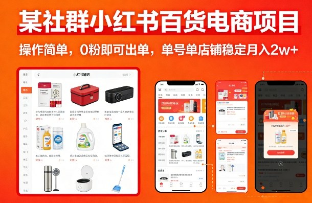 某社群小红书百货电商项目，操作简单，0粉即可出单，单号单店铺稳定月入2w+-宝藏屋创业网