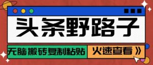 头条单账号日收益300+野路子玩法赛道，无脑搬砖复制粘贴，保姆级教程-宝藏屋创业网