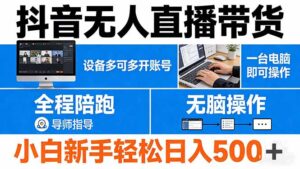 抖音无人直播带货 一台电脑即可操作 可多开账号 无脑操作 全程陪跑 新手小白轻松 日入500+-宝藏屋创业网