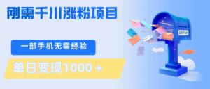 刚需千川涨粉项目，一部手机无需技术，单日变现1000＋当天做当天见收益-宝藏屋创业网