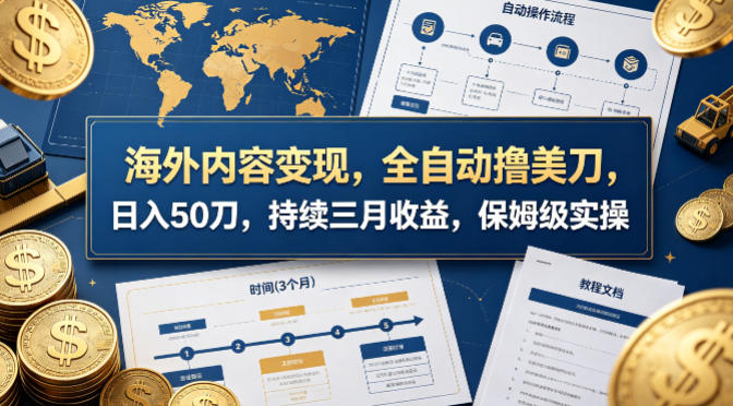 海外内容变现，全自动撸美刀，日入50刀，持续三月收益，保姆级实操【揭秘】-宝藏屋创业网